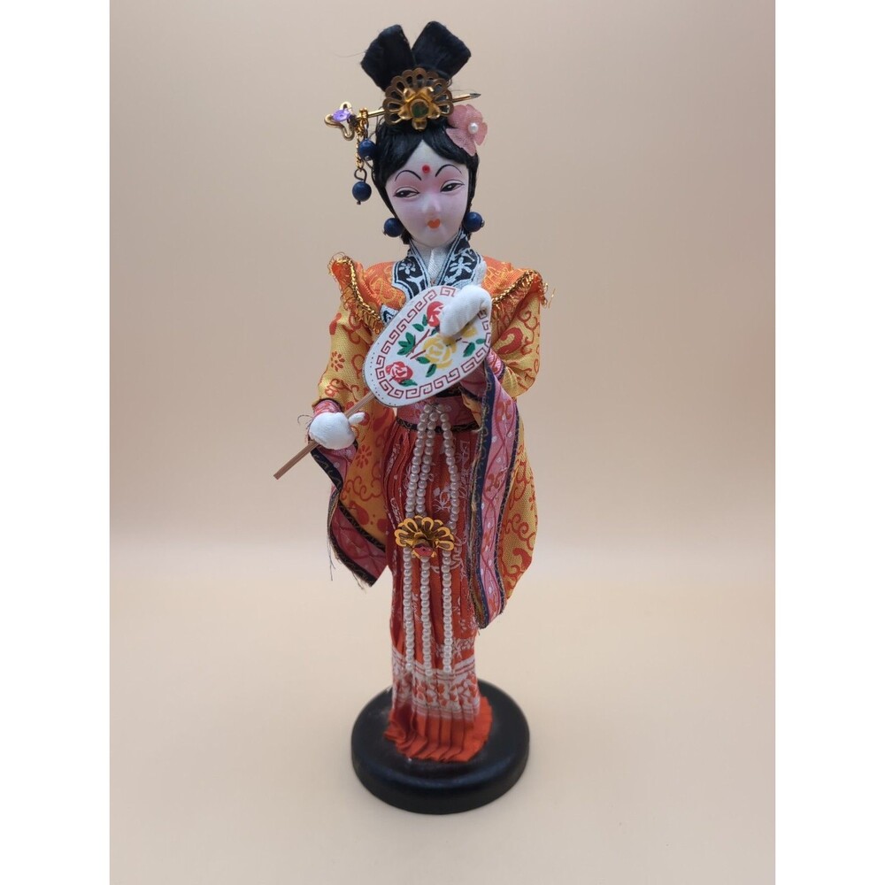Vintage Geisha Girl Doll With Fan Asian Figurine Display Decor 10”